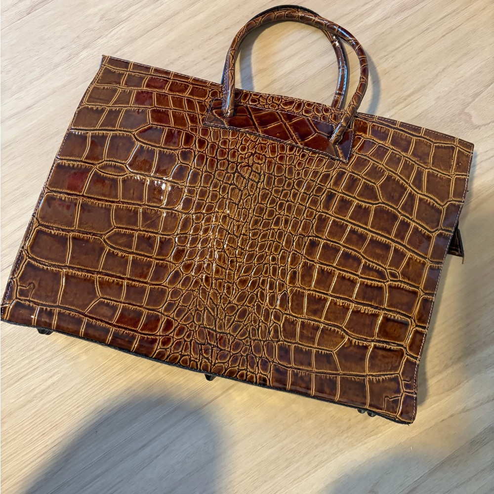 Brown faux Crocodile Embossed Tote Bag